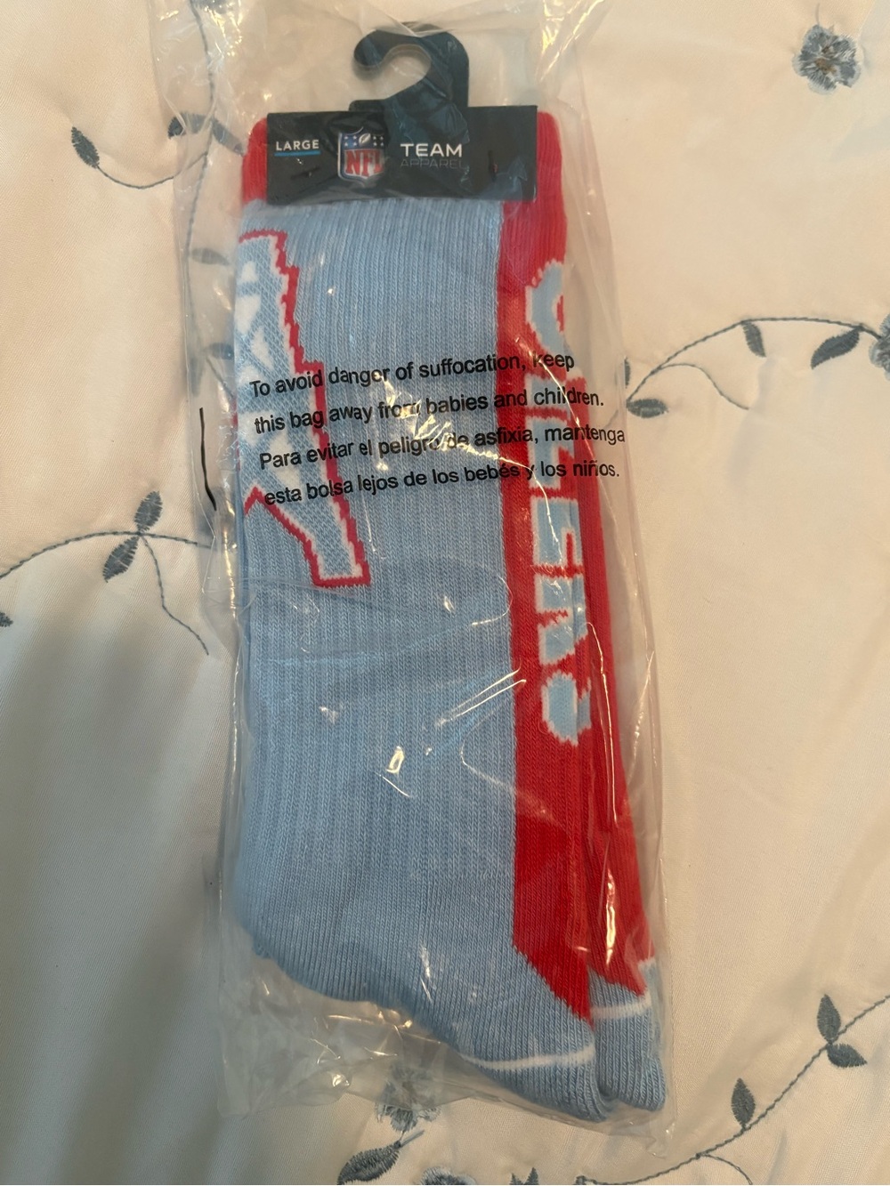 NFL Men’s Athletic Crew Socks — Light Blue & Red